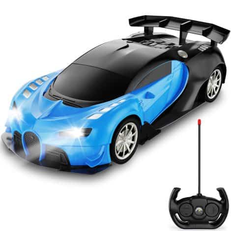 High-speed GaHoo remote control car, perfect gift for boys and girls aged 3-9, with LED lights. Available in blue.