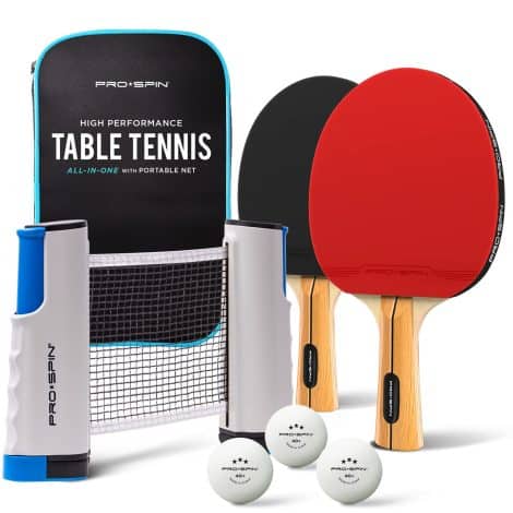 PRO-SPIN’s Complete Portable Ping Pong Set with Easy-to-Use Retractable Net | Quality Paddles, Balls, and Storage | Fun Family Gift.