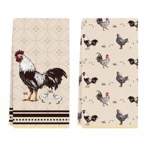 Chicken-themed kitchen towels, perfect for chicken lovers, great for farmhouse kitchen or bathroom decor. Ideal gift.