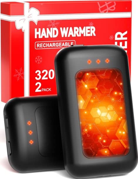 Rechargeable Hand Warmers, 2 Pack with 6400mAh, Providing 16 Hours of Lasting Heat, Perfect for Outdoors, Camping, and Gifting.