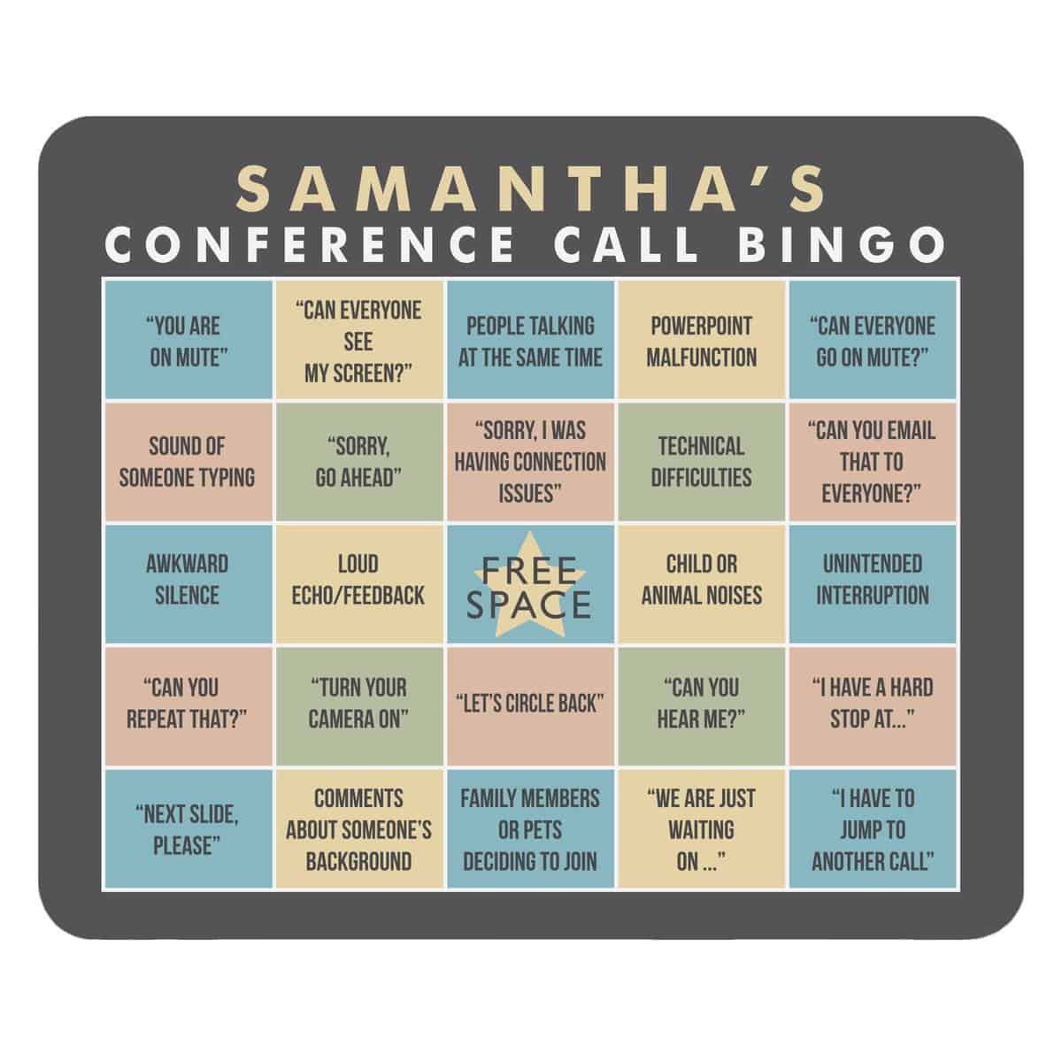 Let's Make Memories Personalized Conference Call Bingo Mouse Pad - for Virtual Meetings - Work from Home Computer Accessory - Customize with Any Name