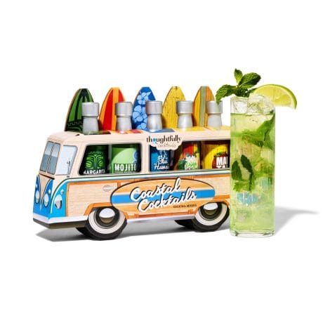 Introducing our Woody Bus Cocktail Mixer Gift Set! Perfect for vegans and vegetarians, flavors include Margarita, Mojito, and more. Set of 5. (Alcohol-free)