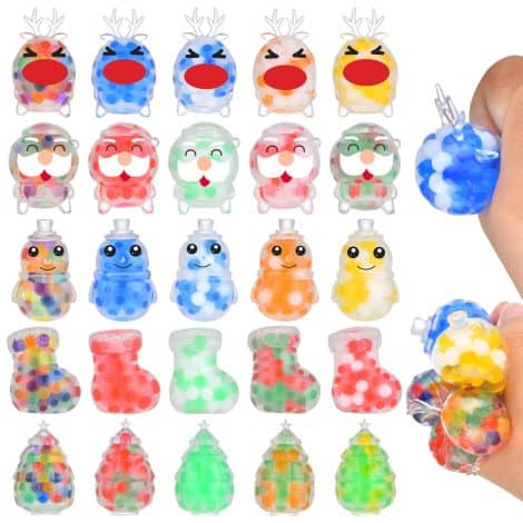 Get 25 packs of Christmas-themed stress balls filled with water beads for kids’ Christmas parties and gifts.