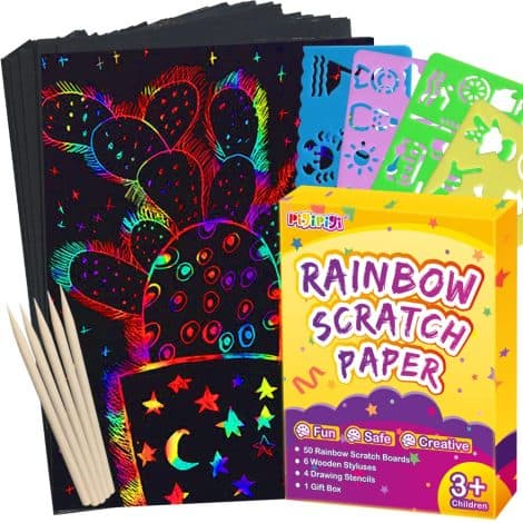 pigipigi Magic Rainbow Scratch Paper Art Set – 60 pieces for party games, holidays, and birthdays.