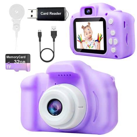 Purple Dual Lens Kids Camera with Video Function, Perfect Christmas or Birthday Gift for Girls Ages 3-8.