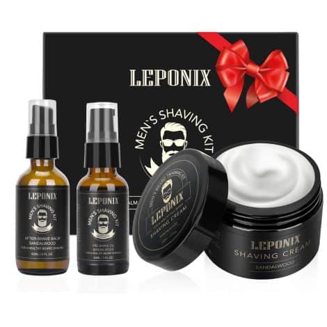 Men’s Essential Shaving Set: Sandalwood Cream, After Shave, Pre-Shave Oil – Fights Nicks, Cuts and Razor Burn. Perfect Gift!