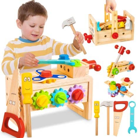 BAODLON Kids’ 36-Piece Wooden Tool Set: Toolbox with Montessori STEM Learning Toys for Boys and Girls. Perfect Christmas or birthday gift for ages 2 to 5.