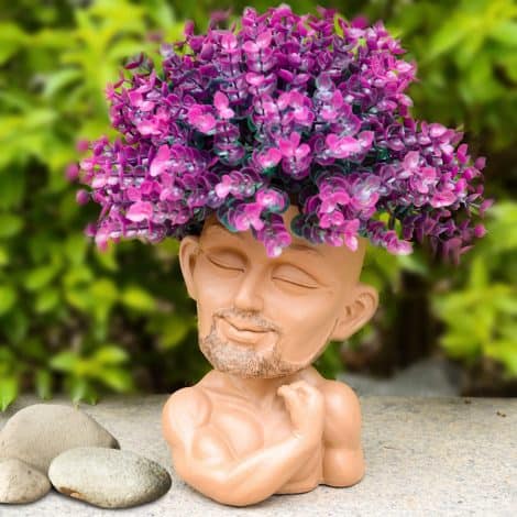 Hilarious Plant Pots – Macho Man Model Head Planter for Indoor/Outdoor Plants, Resin with Drainage Hole.