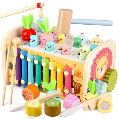 Montessori Hammering Toy: 9-in-1 Toddler Set with Xylophone, Fishing Game, and Activities. Perfect for 1-3 year olds!