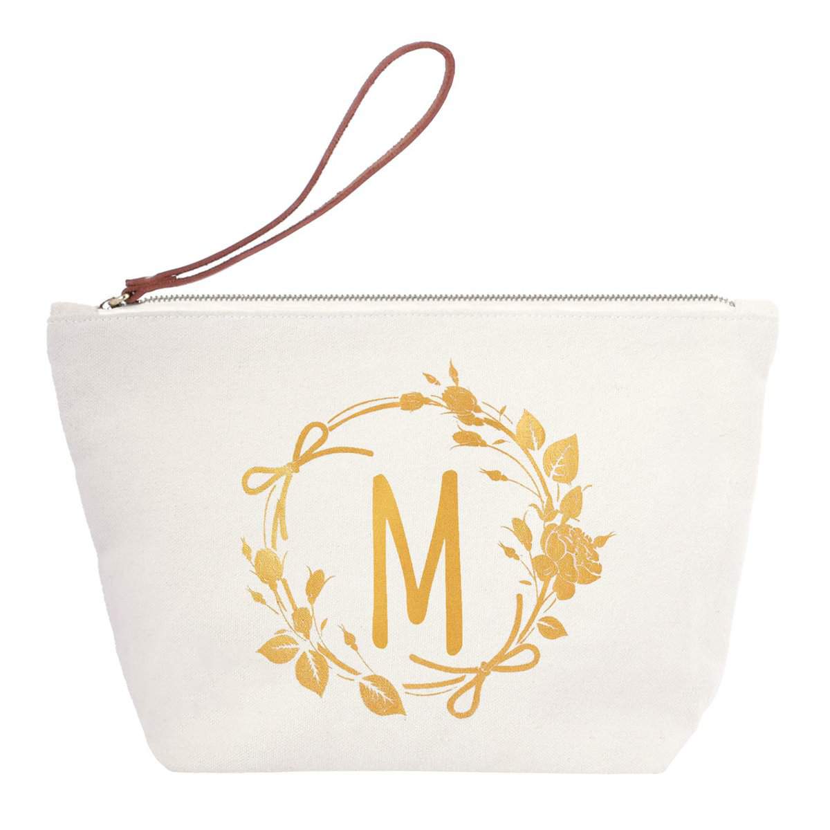 ElegantPark Birthday Gifts for Women Mom Friend Teacher Her Personalized Makeup Bag with M Initial Travel Cosmetic Bag Monogrammed Gifts for Women Teacher Gifts Wedding Gifts Canvas Pouch