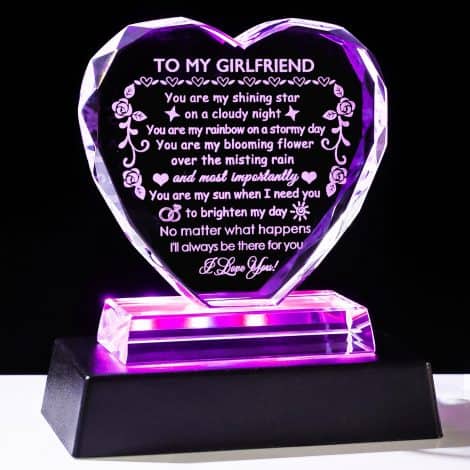 Romantic Heart Shaped Crystal Keepsake with Colorful Light Base – Perfect Girlfriend Birthday or Anniversary Gift!