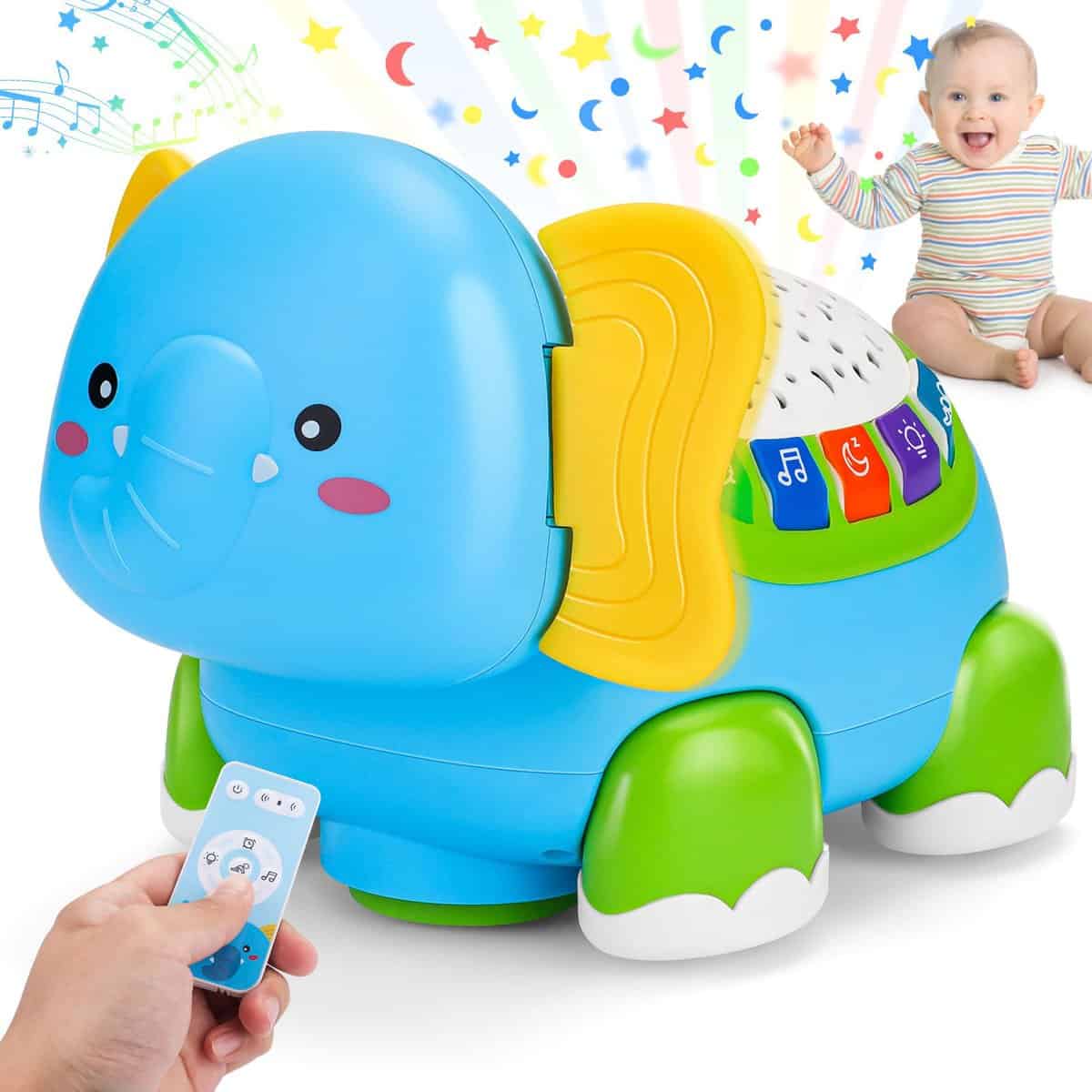 Musical Crawling Baby Toys Elephant - Baby Toy 18 Months Boy Girl Gift Infant Walking Music Toys for Toddlers 18 Months with Ligh Sound Early Learning Educational Developmental Toys for Babies