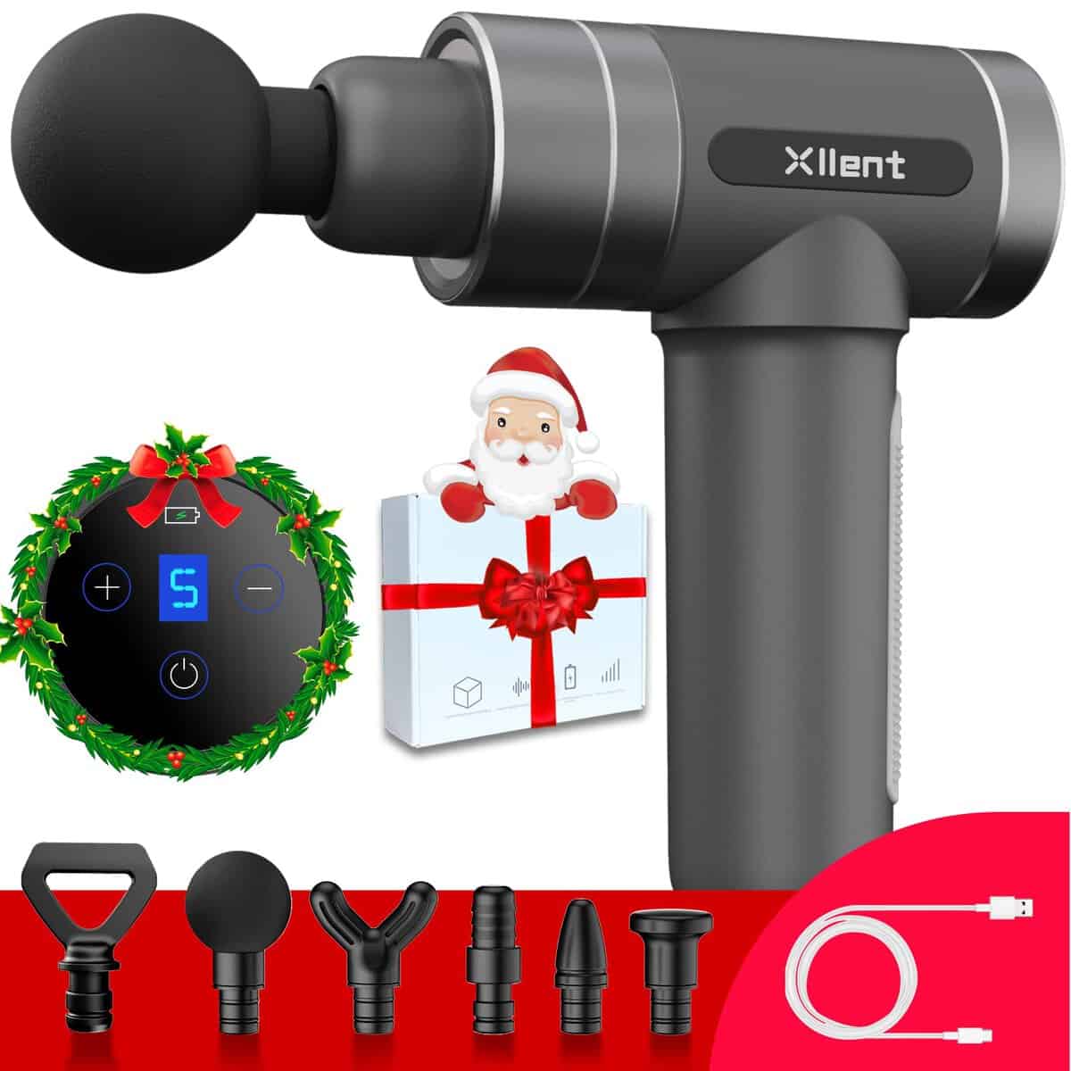 Xllent 2024 New Massage Gun Christmas Gifts for Women/Men - Portable Super Quiet Electric Percussion Muscle Massager,Gifts for Her/Him,Valentines Day Gifts for Him/Her(Gray)