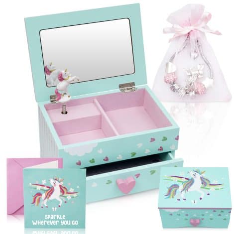 Unicorn music box for girls – perfect 5th birthday or 6-8 years old gift. Adorable unicorn-themed room decor. (Mint)