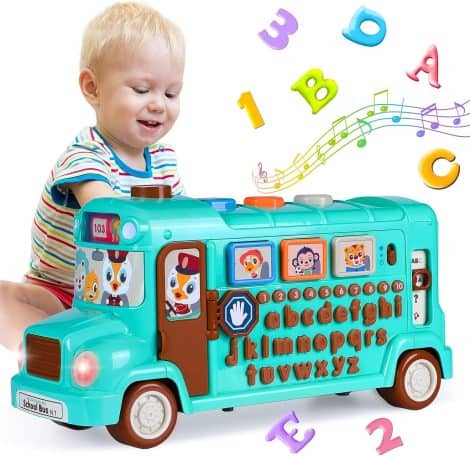 Educational School Bus Toy with ABCs, Music, Lights; Ideal Gift for 1-3 Year Old Boys and Girls. Perfect for Birthdays and Christmas.