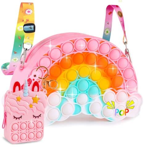 A cute kids’ rainbow unicorn purse set, perfect for birthdays or holiday surprises!