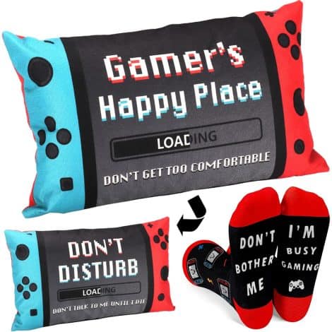 Gamer Gift Set for Teens: Gamer Socks and Throw Pillow Covers, perfect for Easter or any occasion.