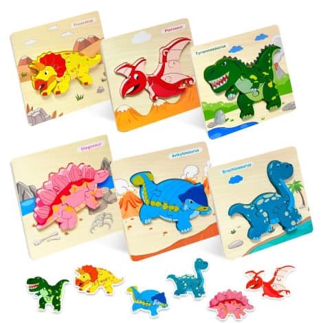 Educational Animal Jigsaw Puzzles: Wood Toys for 1-3 Year Old Boys and Girls, Boosts Cognitive Skills.