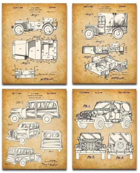 Lone Star Art Store presents Jeep Patent Art Prints – Perfect Man Cave Decor and Gift for Jeep Enthusiasts, under $20.