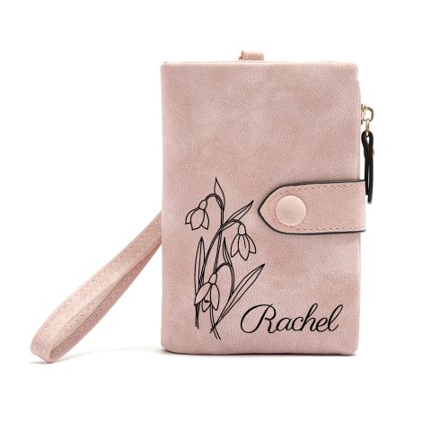 Custom Birth Flower & Name Wallet: Small leather wallet with personalized floral design, perfect for women and girls. Great gift for special occasions.