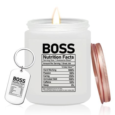 Gifts for your boss: Boss nutrition facts candle – perfect for Christmas, birthdays, or farewell gifts!