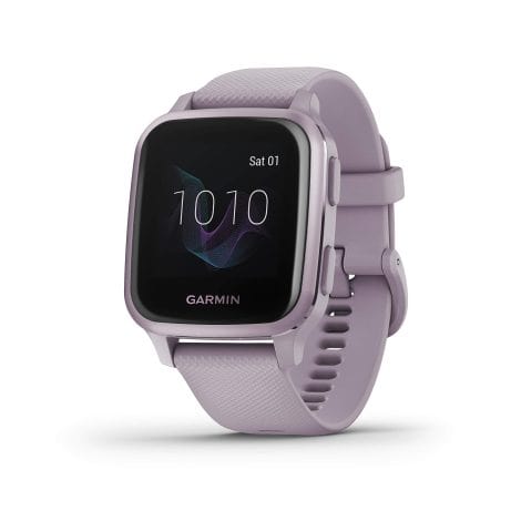 Garmin Venu Sq GPS Smartwatch, Orchid Purple color, with a vibrant touchscreen and 6-day battery life.