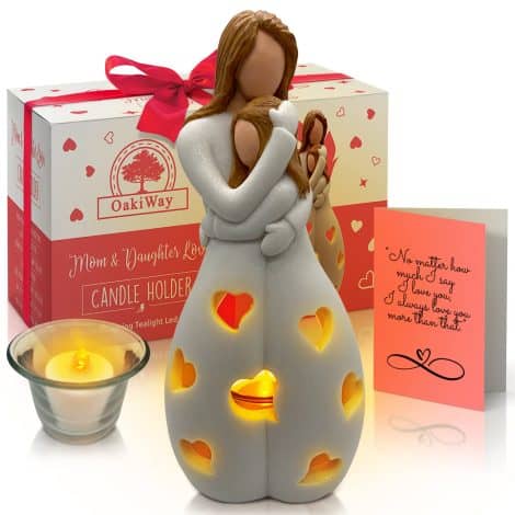 OakiWay’s Light Brown Candle Holder Statue with Flickering LED: Perfect gift for cool moms on Christmas, birthdays, or Mother’s Day from their unique daughters. Happy Bday present.