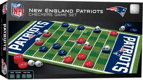 This is the Masterpieces NFL New England Patriots Checkers Board Game, perfect for family fun! Ages 6 and up. Size: 13″ x 21″.