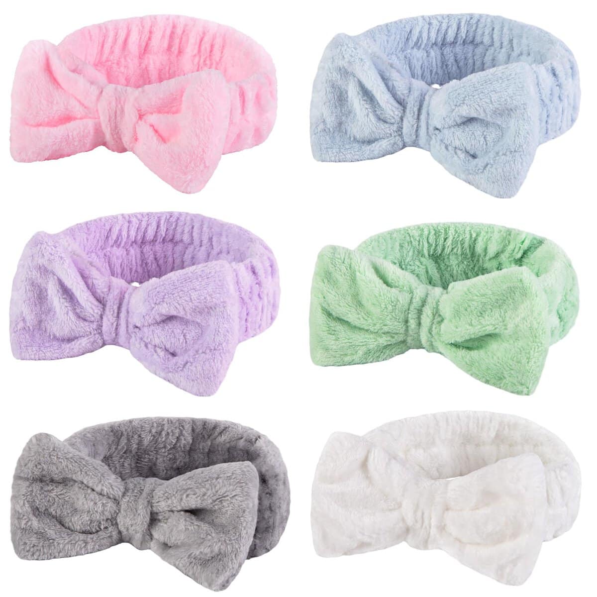 Shindel 6PCS Makeup Headbands for Women, Spa Headband Bow Tie Hair Band Coral Fleece Head Wraps for Washing Face Skincare Shower Sports Yoga 6 Assorted Colors