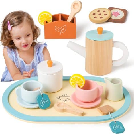 Wooden Tea Party Set for Kids – Perfect Pretend Play Kitchen Accessories, Ideal Gift for Toddlers.