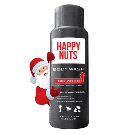 Try the Big Wood Body and Nut Wash by HAPPY NUTS for an invigorating, sandalwood-scented shower experience.