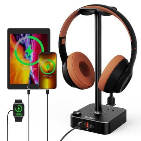 cozoo Headphone Stand: USB Charging Desktop Holder for Gaming, DJ, Wireless Earphones – Perfect Desk Accessory. Ideal Gift for Men.