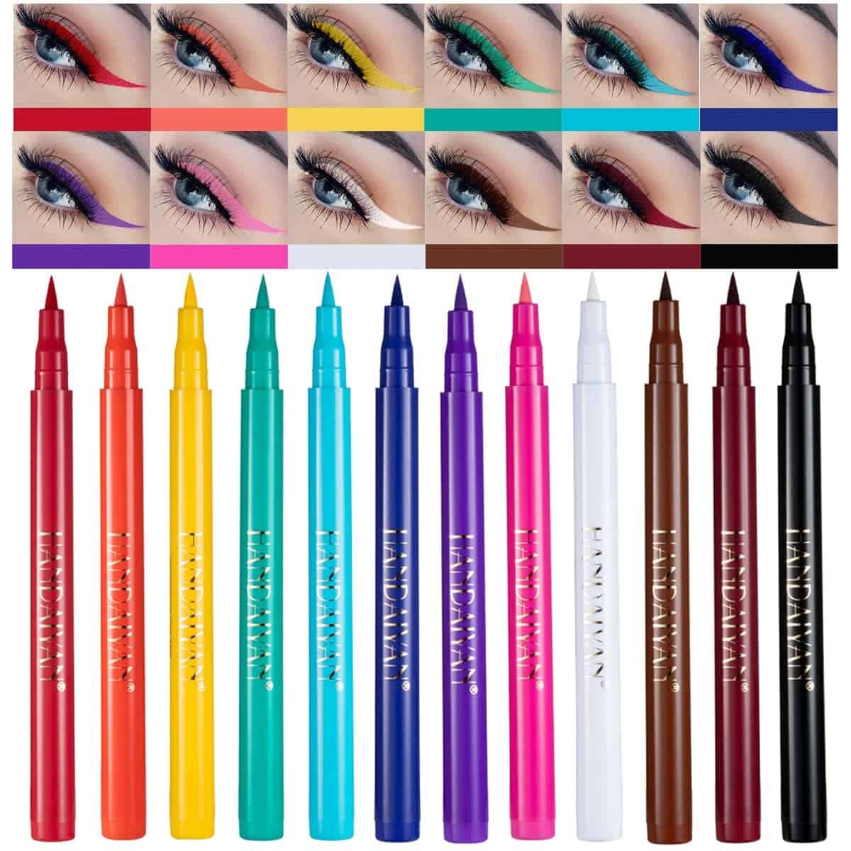 BestLand 12 Colors Matte Liquid Eyeliner Set Rainbow Colorful Neon Eyeliner Pencil Pigmented Waterproof Smudgeproof Long Lasting Gel White Eye Liner Pen Christmas Halloween Makeup Gift Kit for Women (Rainbow)