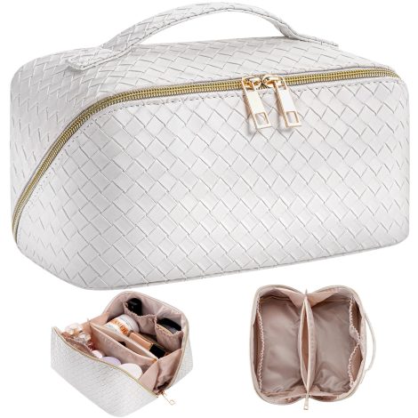 Travel in style with this spacious makeup bag! Made of waterproof PU leather, it’s a perfect gift.