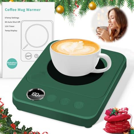 Green Electric Coffee Mug Warmer for your desk, Office Gadgets, Perfect Birthday Gift for both Men and Women.