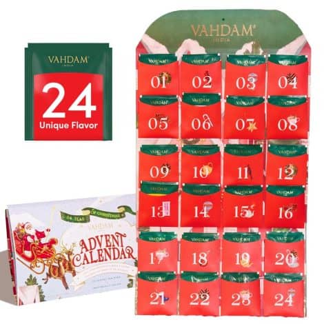 Limited edition 2023 Advent Calendar Tea Bags gift set with 24 unique tea bags. Perfect holiday gift!