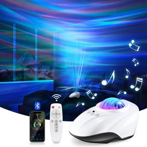 One Fire Aurora Projector with 8 White Noises, 128 Lighting Effects, Bluetooth Speaker – Perfect for Teens!