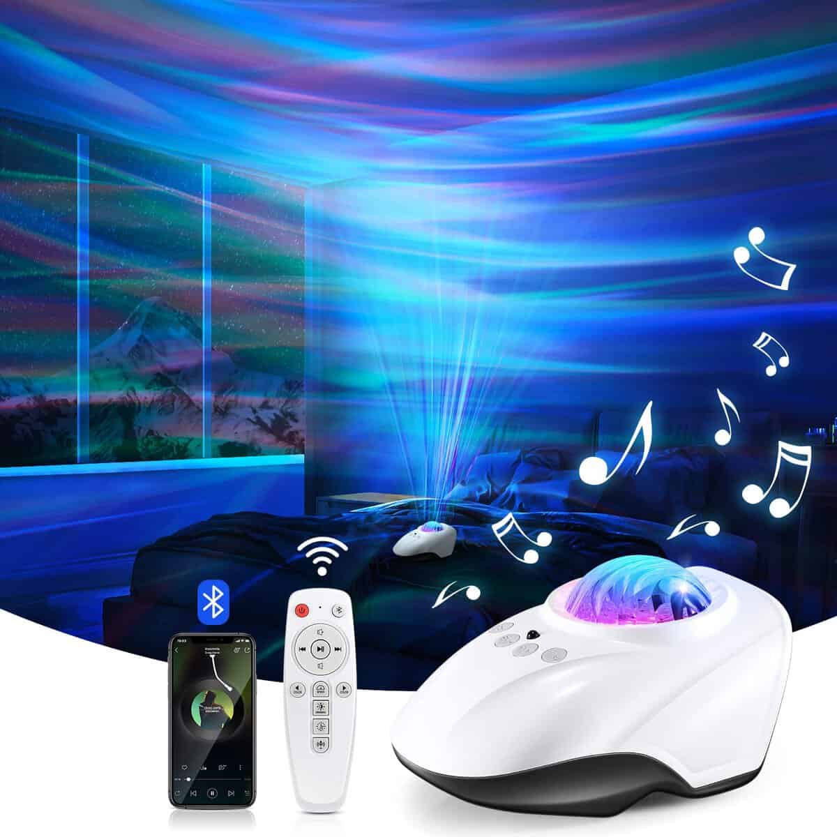 One Fire Northern Lights Projector with 8 White Noises, 128 Lighting Effects+Bluetooth Speaker Northern Lights Projector,Remote+AUTO Timer+360° Rotating Aurora Northern Lights Projector,Teenage Girl Gifts XMAS