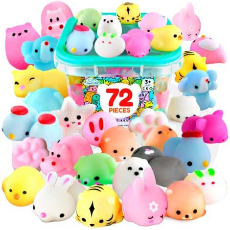 72 Mini Squishy Animals, Cute Stress Relief Toys for Christmas, Birthdays, Parties, and Goodie Bags.