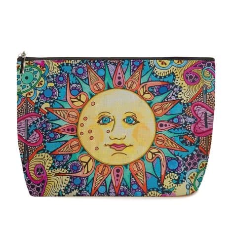 Boho-inspired Hippie Travel Bag, adorned with Beatles-inspired lyrics, perfect for cosmetics and travel essentials.