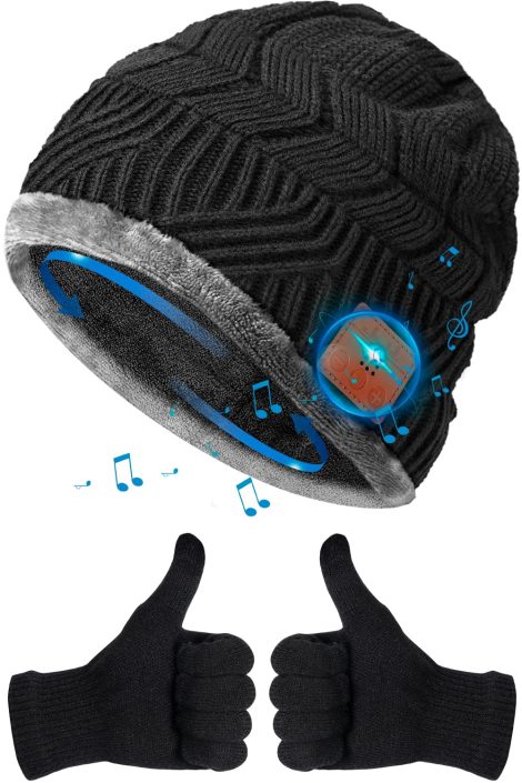 Black HIGHEVER Bluetooth Beanie – a perfect tech gift for outdoor winter sports enthusiasts.