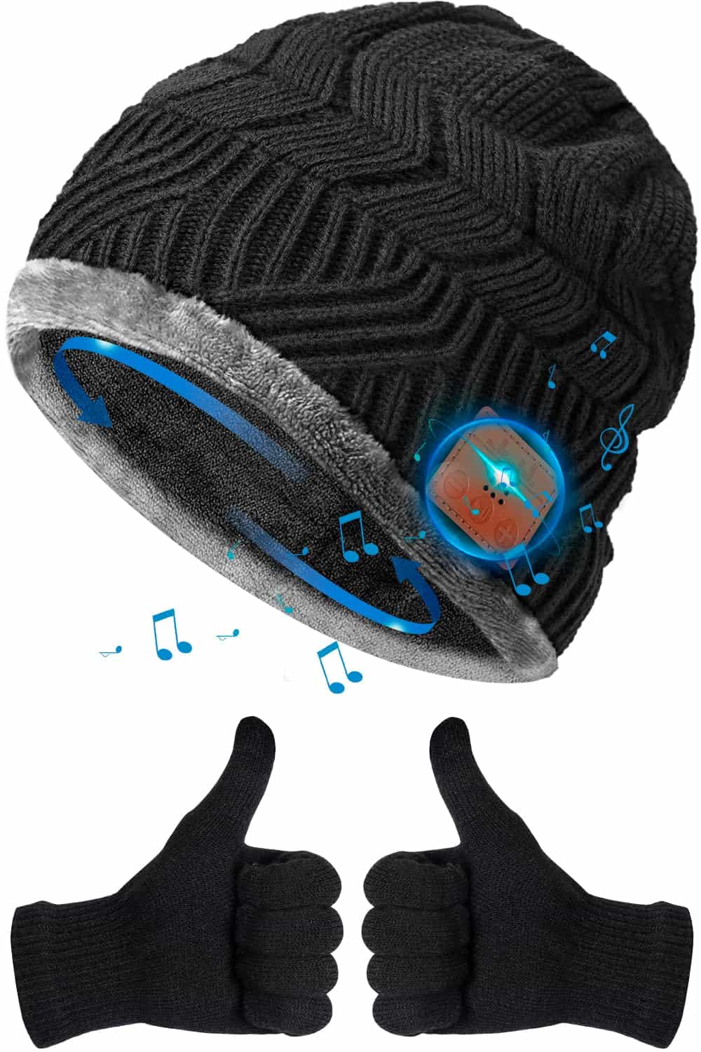 HIGHEVER Bluetooth Beanie Hat Stocking Stuffers for Men Women V5.0 Wireless Musical Bluetooth Cap Beanie with Speaker for Outdoor Winter Sport Tech Birthday Mens Gifts for Him/Teens/Boys/Girls Black