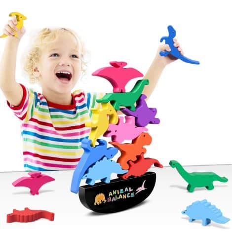 Wooden dinosaur stacking toys for boys ages 2-4, 3-5, perfect birthday gift or toddler boy present.