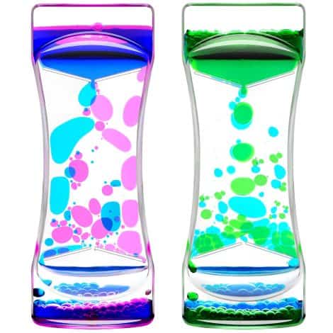 Set of 2 Fluid Flow Hourglass Timers for stress relief, sensory play, and joyful office decoration. Perfect holiday gift!