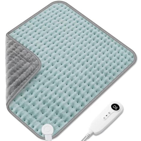 Extra-large heating pad for soothing back, neck, and shoulder pain. Features 6 heat settings, 4 timer levels, and auto-off.