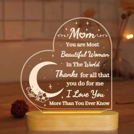 3D LED Night Light – Perfect Mothers Day or Birthday Gift for Mom, from Daughter. Show your love!