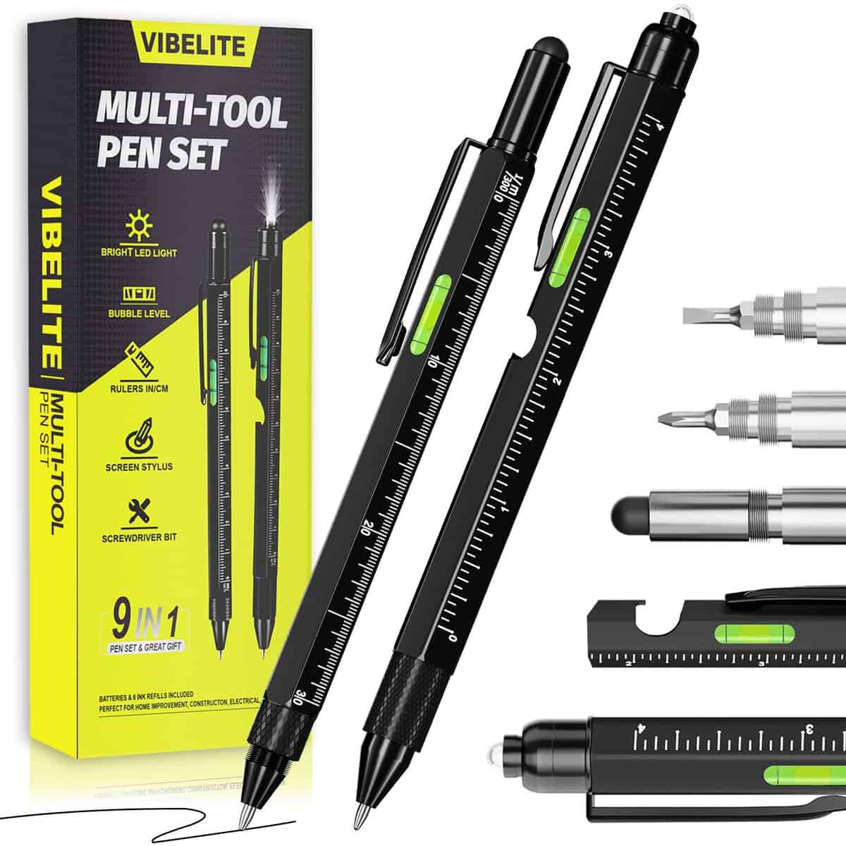 VIBELITE Gifts for Men Dad Him, 9 in 1 Multitool Pen Set, Gadgets for Men Gifts for Dad, Stocking Stuffers for Men Birthday Christmas Gifts for Men, Him, Husband, Father, Grandpa, Black