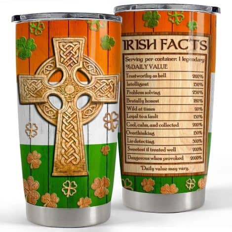 Irish Celtic Cross Stainless Steel Tumbler, 20oz, a perfect gift for women’s birthdays and Christmas.