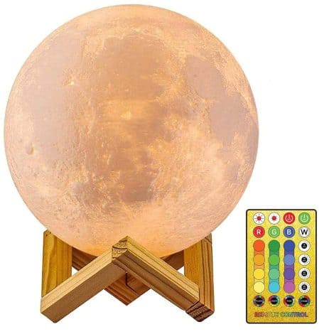 4.8 inch Small AED Moon Lamp with Remote Control and Wooden Stand – Perfect Gift for All Ages