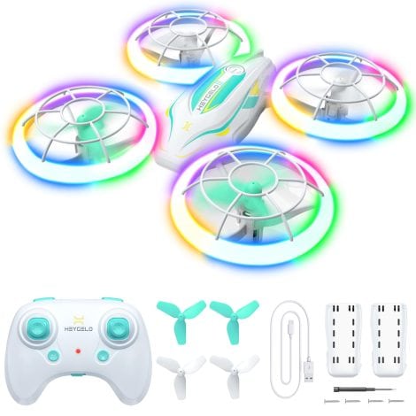 Heygelo Mini Drones: Colorful LED RC Flying Toys for Kids, S60 Quadcopter with Batteries, Safe and Fun Gifts.